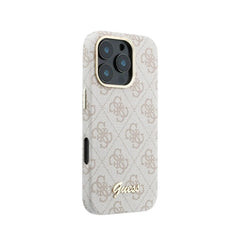GUESS Funda de Polipiel Logo en Relieve para iPhone 16 Pro Max Compatible con MagSafe y Protección Anticaídas, Rosa