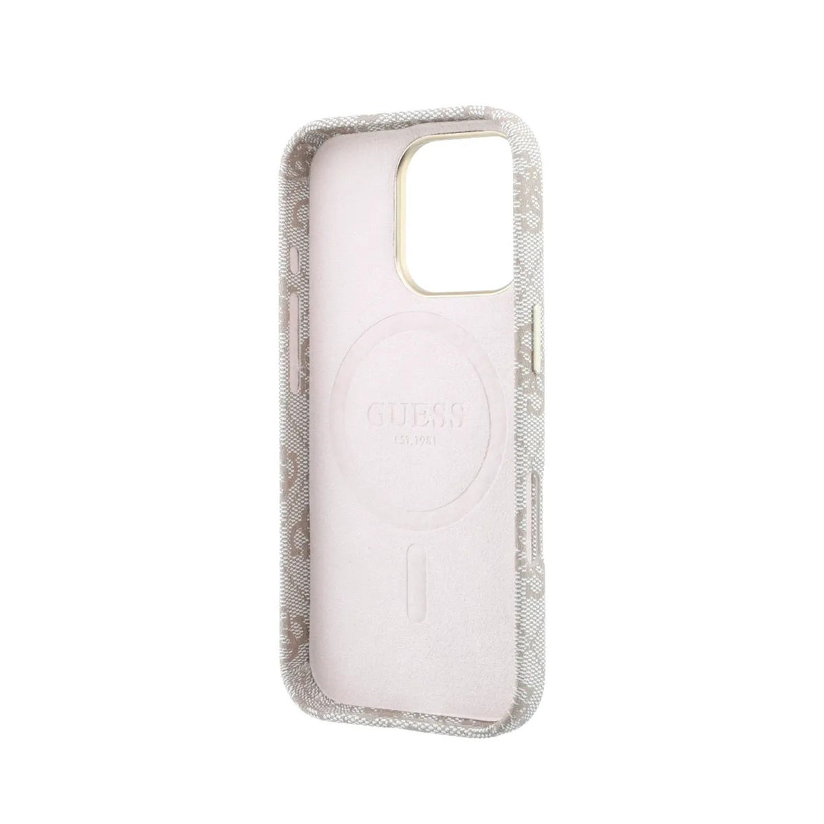 GUESS Funda de Polipiel Logo en Relieve para iPhone 16 Pro Max Compatible con MagSafe y Protección Anticaídas, Rosa
