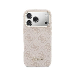 GUESS Funda de Polipiel Logo en Relieve para iPhone 17 Pro Compatible con MagSafe y Protección Anticaídas, Rosa