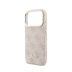 GUESS Funda de Polipiel Logo en Relieve para iPhone 17 Pro Compatible con MagSafe y Protección Anticaídas, Rosa