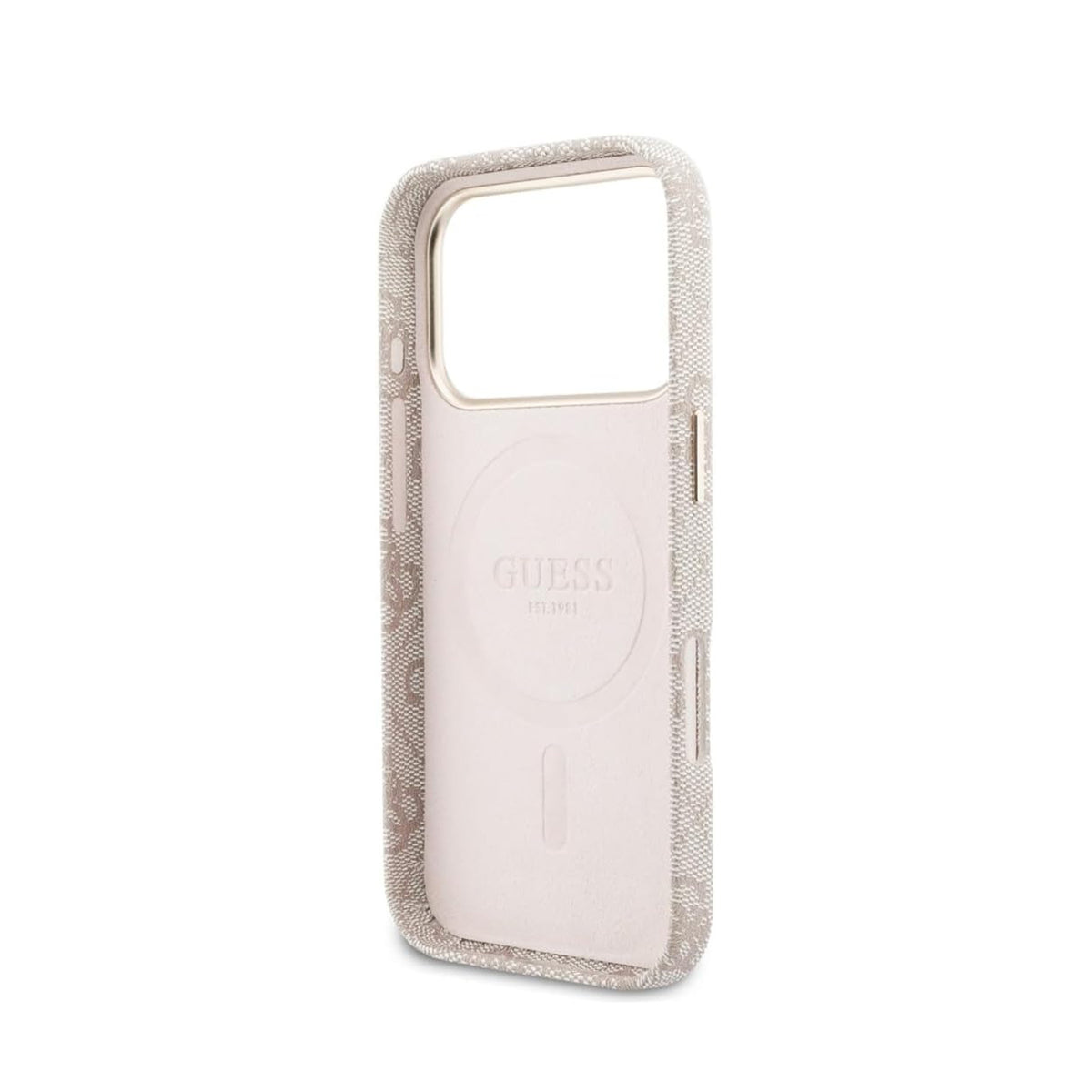 GUESS Funda de Polipiel con Logo en Relieve para iPhone 17 Pro/18 Pro Compatible con MagSafe, Rosa