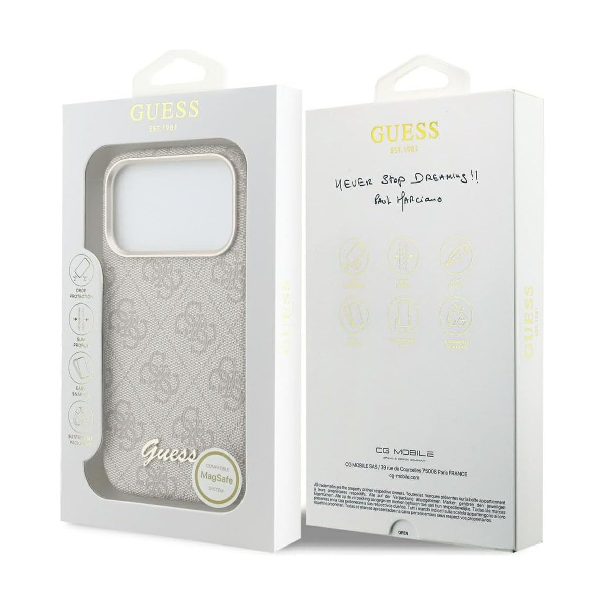 GUESS Funda de Polipiel con Logo en Relieve para iPhone 17 Pro/18 Pro Compatible con MagSafe, Rosa