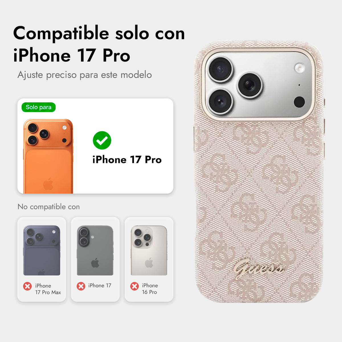 GUESS Funda de Polipiel con Logo en Relieve para iPhone 17 Pro/18 Pro Compatible con MagSafe, Rosa