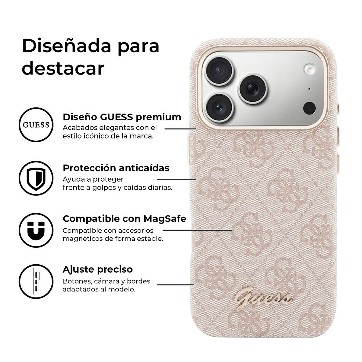 GUESS Funda Logo Script para iPhone 17 Pro Max/18 Pro Max Compatible con MagSafe y Protección Anticaídas, Rosa