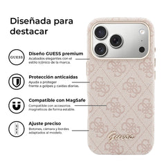 GUESS Funda Logo Script para iPhone 17 Pro Max Compatible con MagSafe y Protección Anticaídas, Rosa