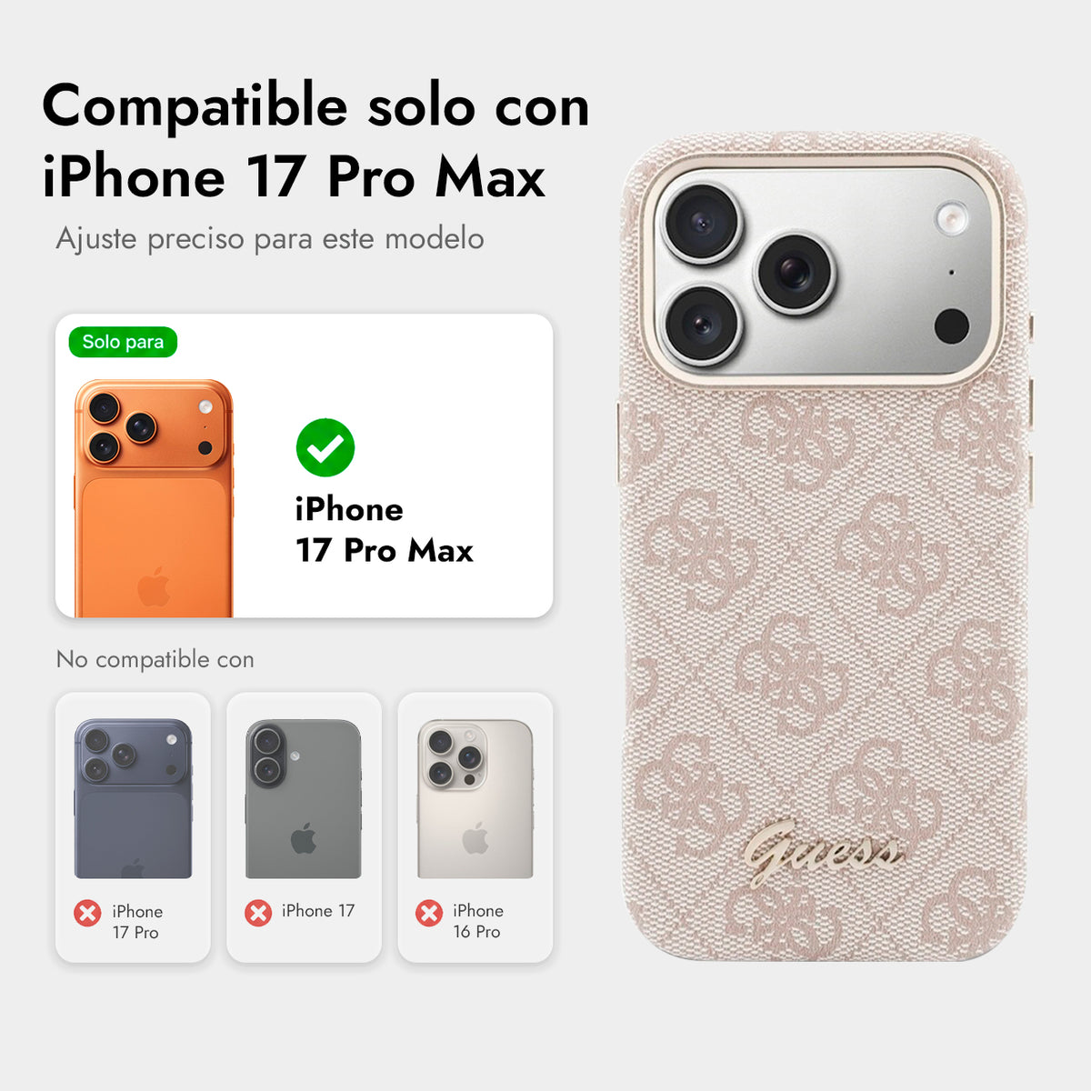GUESS Funda Logo Script para iPhone 17 Pro Max/18 Pro Max Compatible con MagSafe y Protección Anticaídas, Rosa