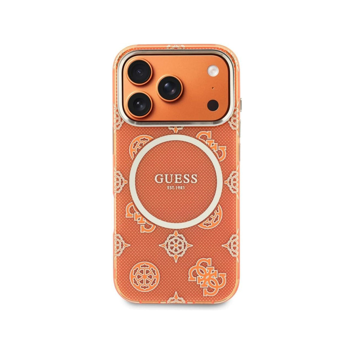 Guess Case for iPhone 17 Pro – Rigid Orange Case with Guess Multilogo, Drop Protection and Precise Fit