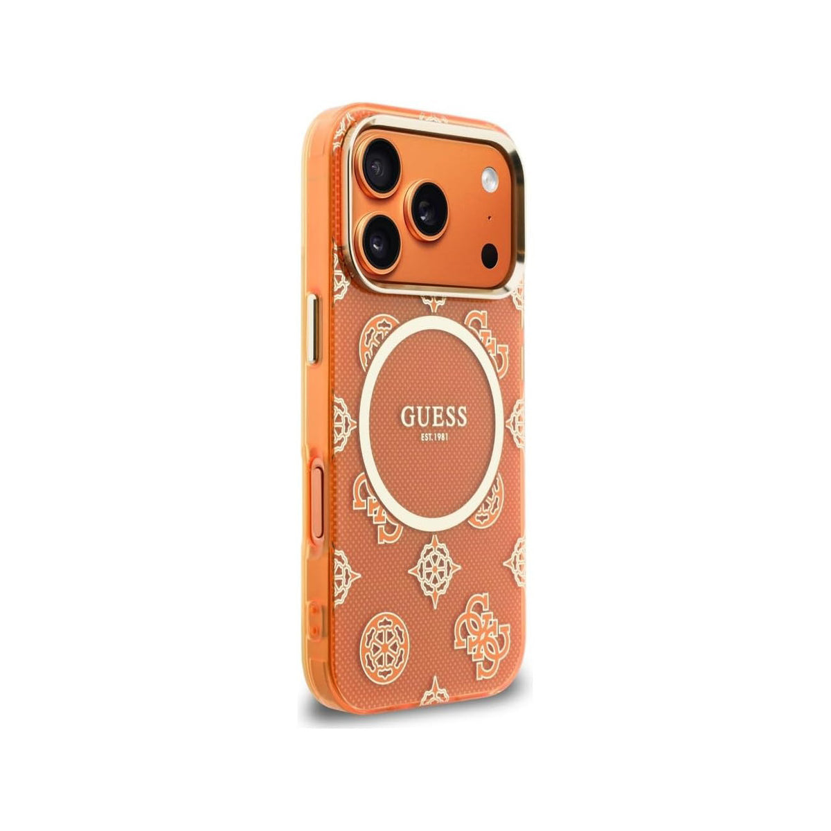 Guess Case for iPhone 17 Pro – Rigid Orange Case with Guess Multilogo, Drop Protection and Precise Fit
