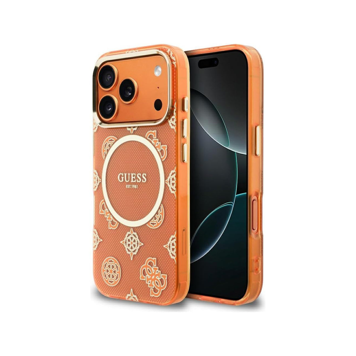 Guess Case for iPhone 17 Pro – Rigid Orange Case with Guess Multilogo, Drop Protection and Precise Fit