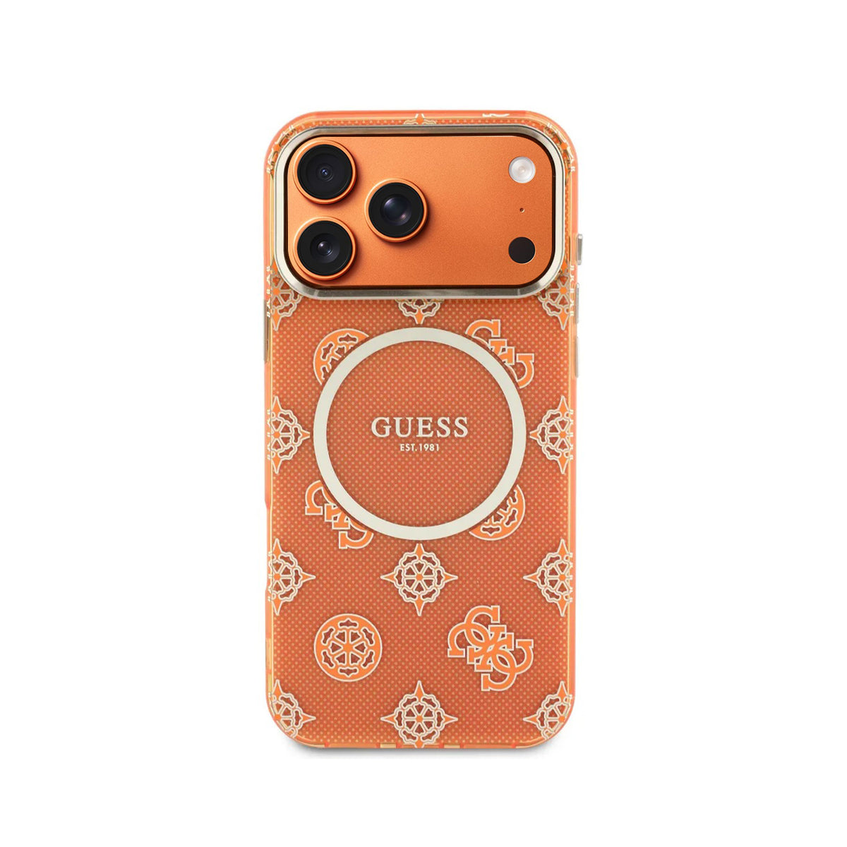 Guess Case for iPhone 17 Pro Max – Orange Hard Case with Guess Multilogo Design, Drop Protection and Precise Fit
