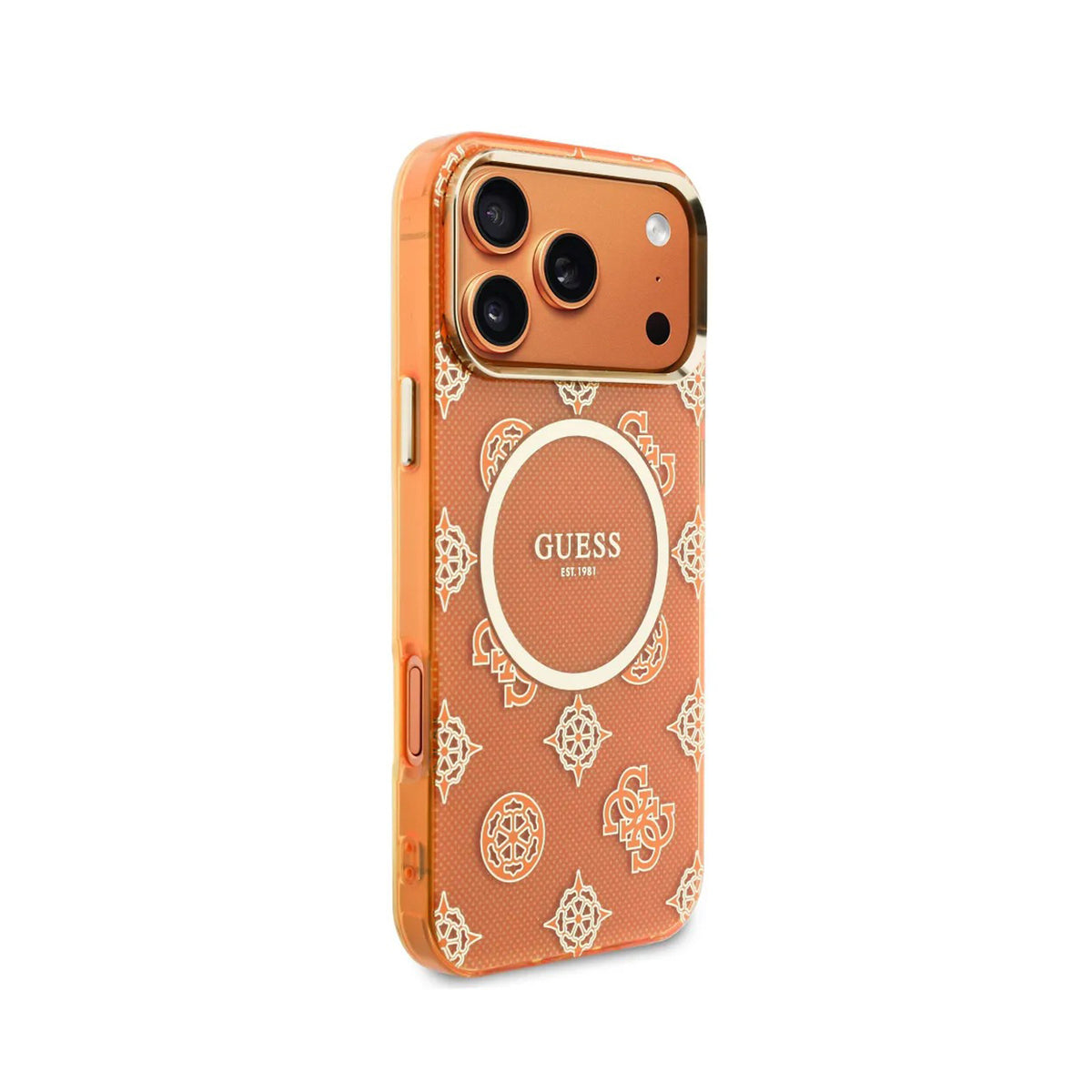 Guess Case for iPhone 17 Pro Max – Orange Hard Case with Guess Multilogo Design, Drop Protection and Precise Fit