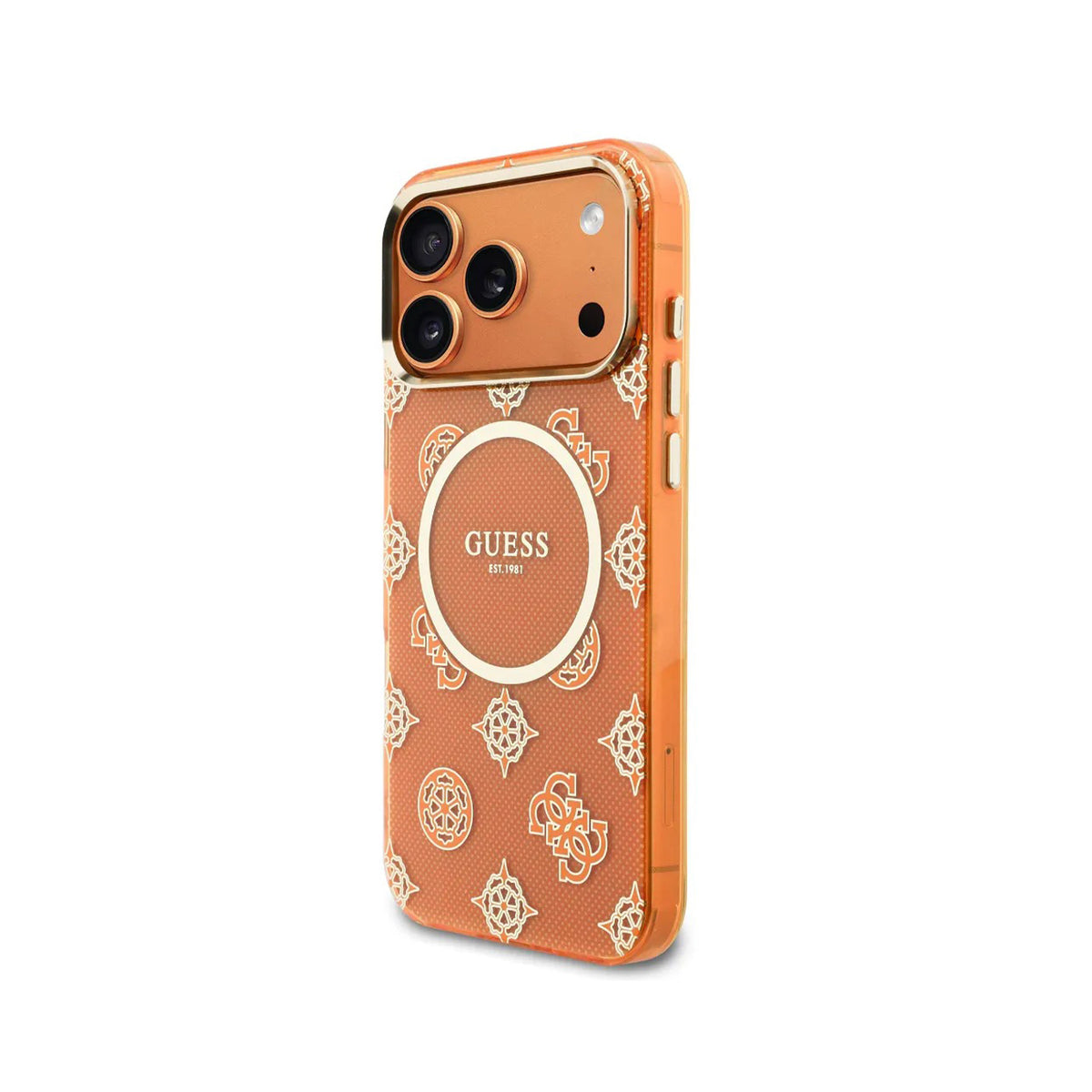 Guess Case for iPhone 17 Pro Max – Orange Hard Case with Guess Multilogo Design, Drop Protection and Precise Fit