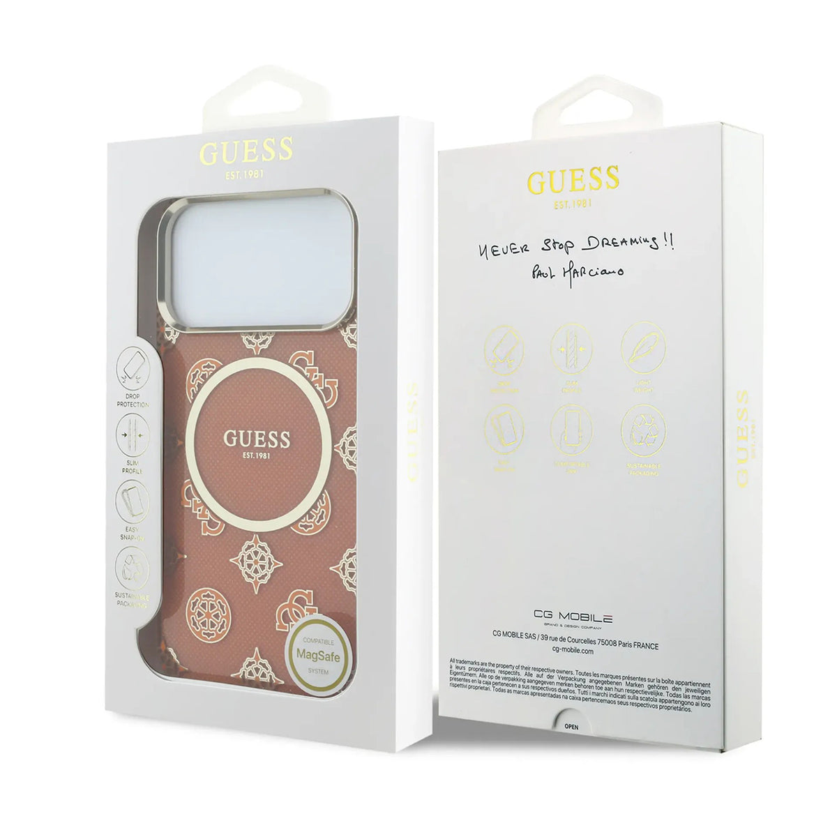 Guess Case for iPhone 17 Pro Max – Orange Hard Case with Guess Multilogo Design, Drop Protection and Precise Fit