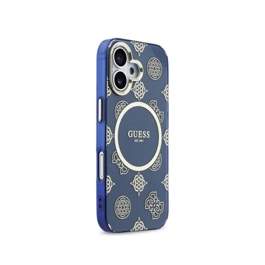 Guess Funda para iPhone 17 – Carcasa Rígida con Diseño Multilogo Azul, Protección Anticaídas y Ajuste Preciso