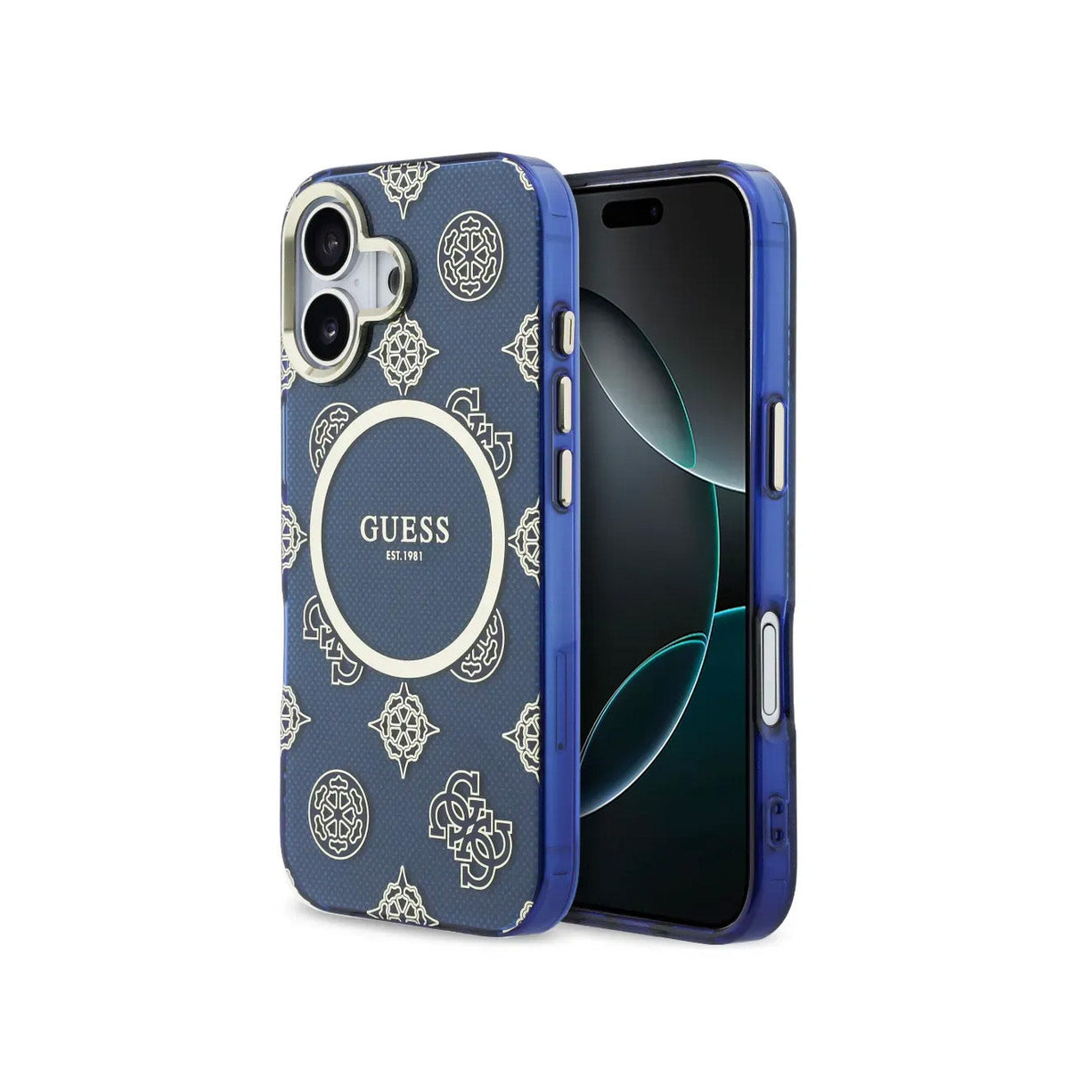Guess Funda Multilogo para iPhone 17 Compatible con MagSafe y Protección Anticaídas, Azul