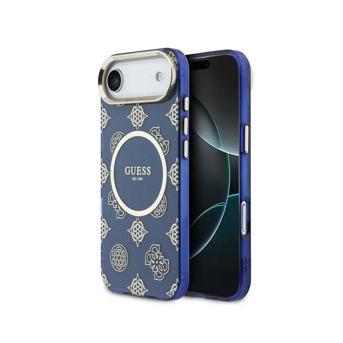 GUESS Case for iPhone 17 Air – Blue Multi-logo Guess Hard Case, Secure Protection and Precise Fit