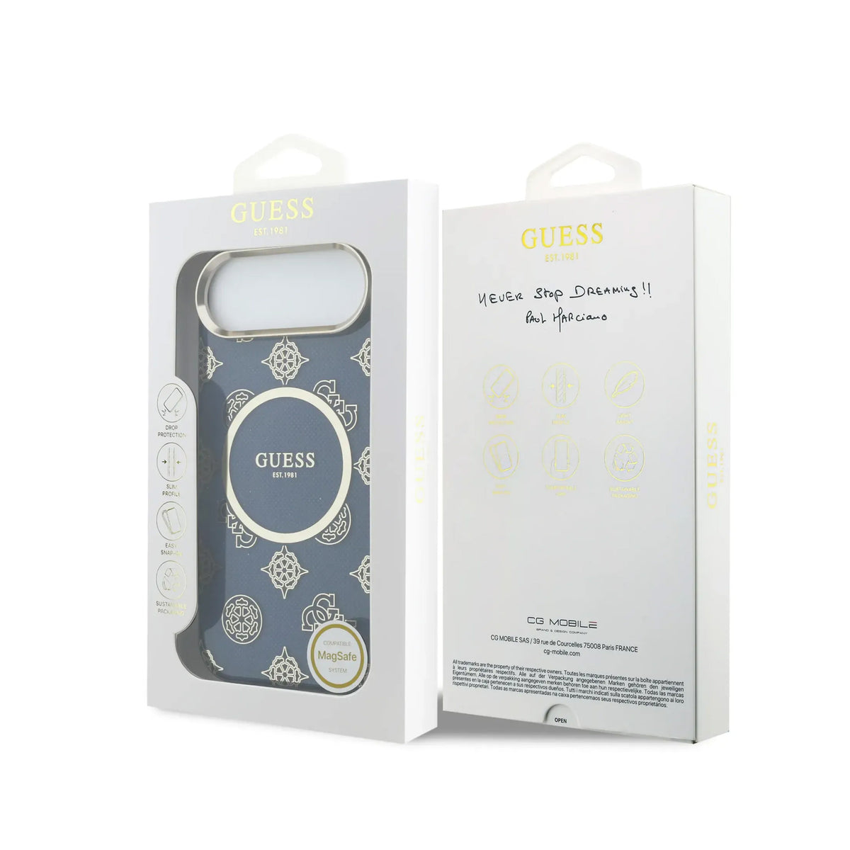 GUESS Case for iPhone 17 Air – Blue Multi-logo Guess Hard Case, Secure Protection and Precise Fit