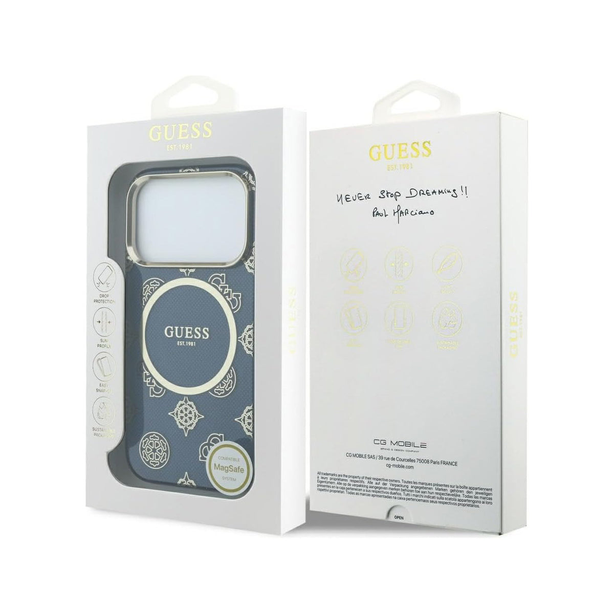 Guess Case for iPhone 17 Pro - Rigid Blue Case with Guess Multilogo, Drop Protection and Precise Fit