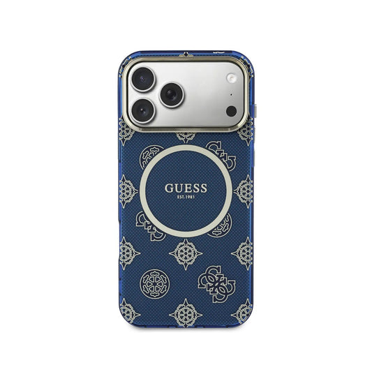 Guess Funda para iPhone 17 Pro Max – Carcasa Rígida Azul con Diseño Multilogo Guess, Protección Anticaídas y Ajuste Preciso