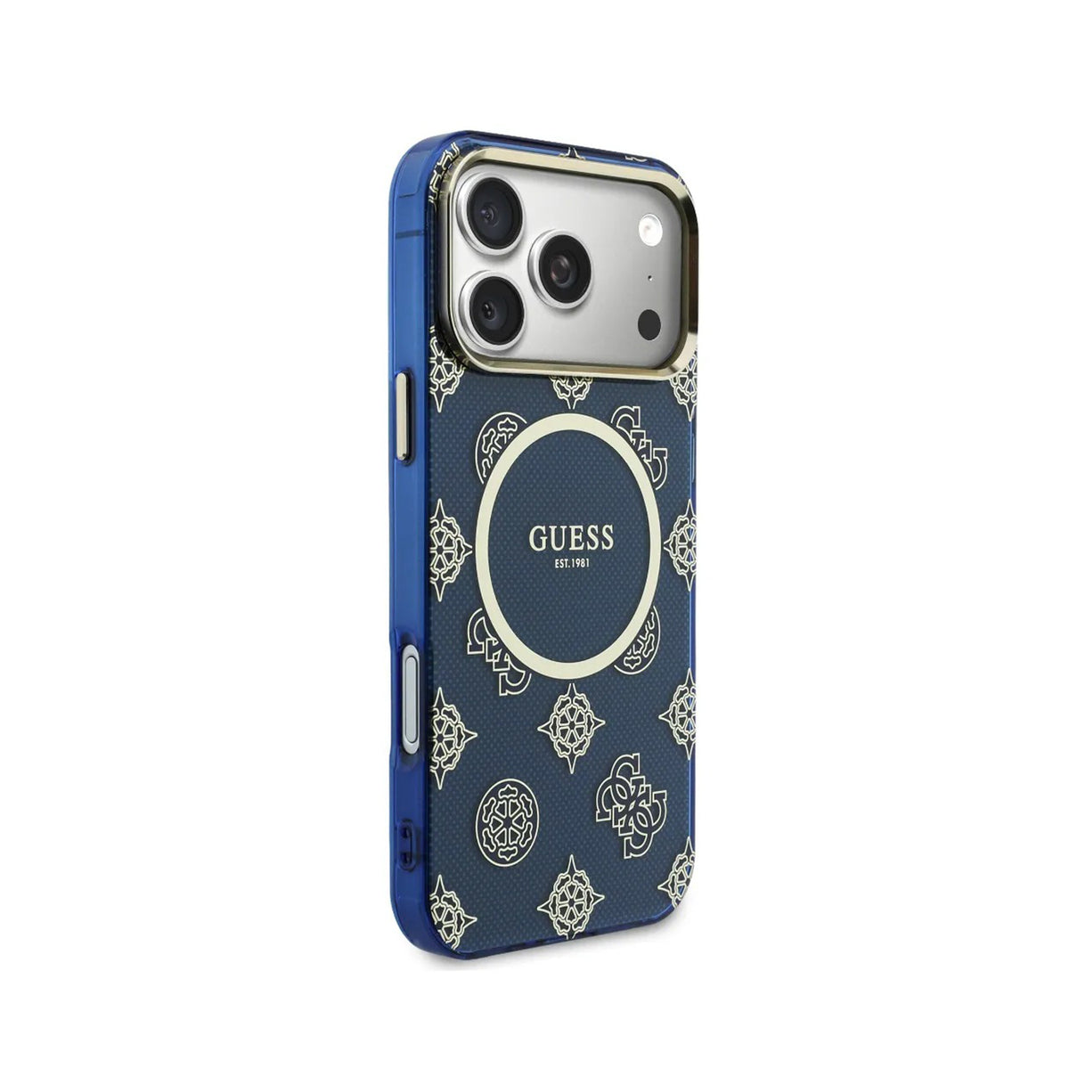 Guess iPhone 17 Pro Max Case – Blue Hard Case with Guess Multi-Logo Design, Drop Protection and Precise Fit