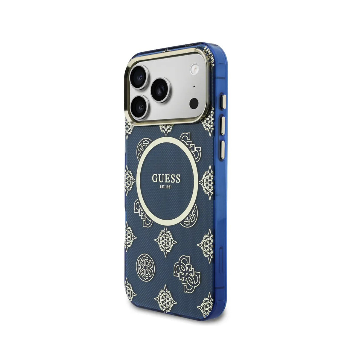 Guess iPhone 17 Pro Max Case – Blue Hard Case with Guess Multi-Logo Design, Drop Protection and Precise Fit