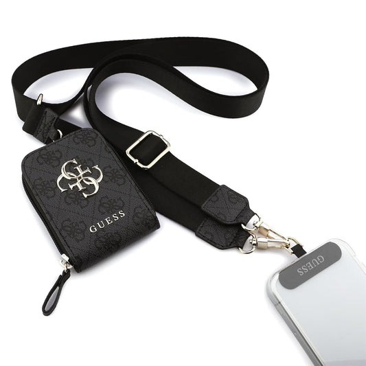 GUESS Correa Universal de PU con Cartera y Estampado 4G, Negro
