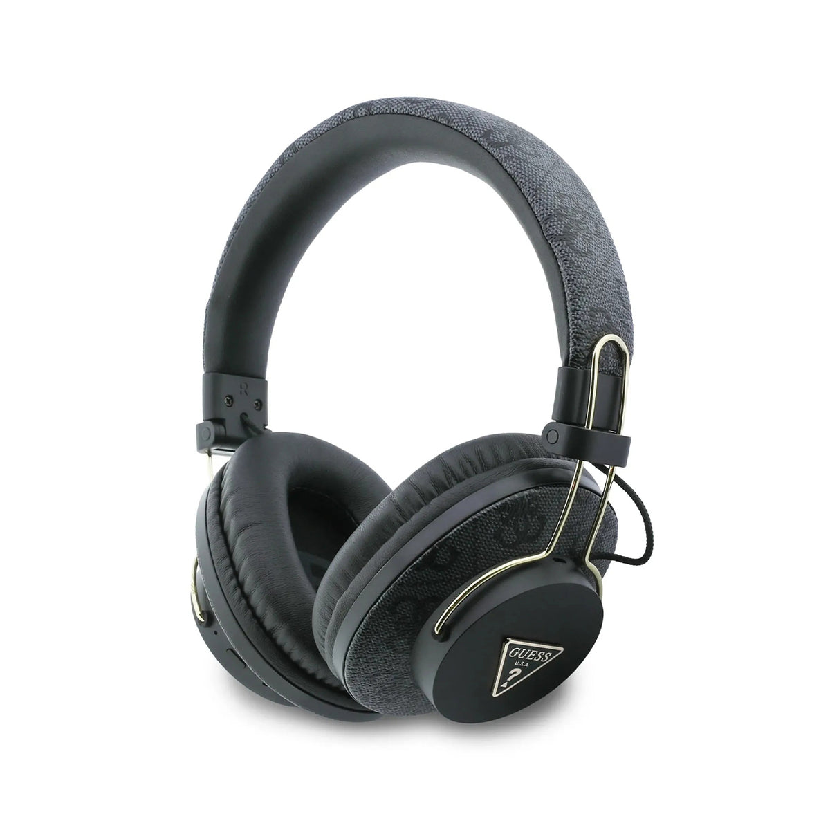 GUESS Auriculares Bluetooth de Polipiel con ENC y Logo Triangular, Negro
