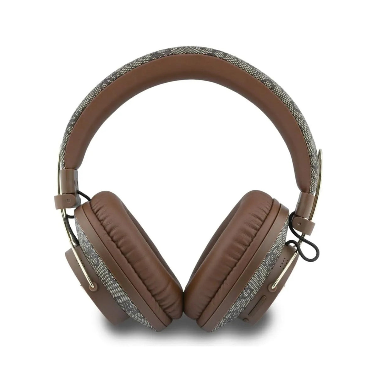 GUESS Auriculares Bluetooth de Polipiel con ENC y Logo Triangular, Marrón