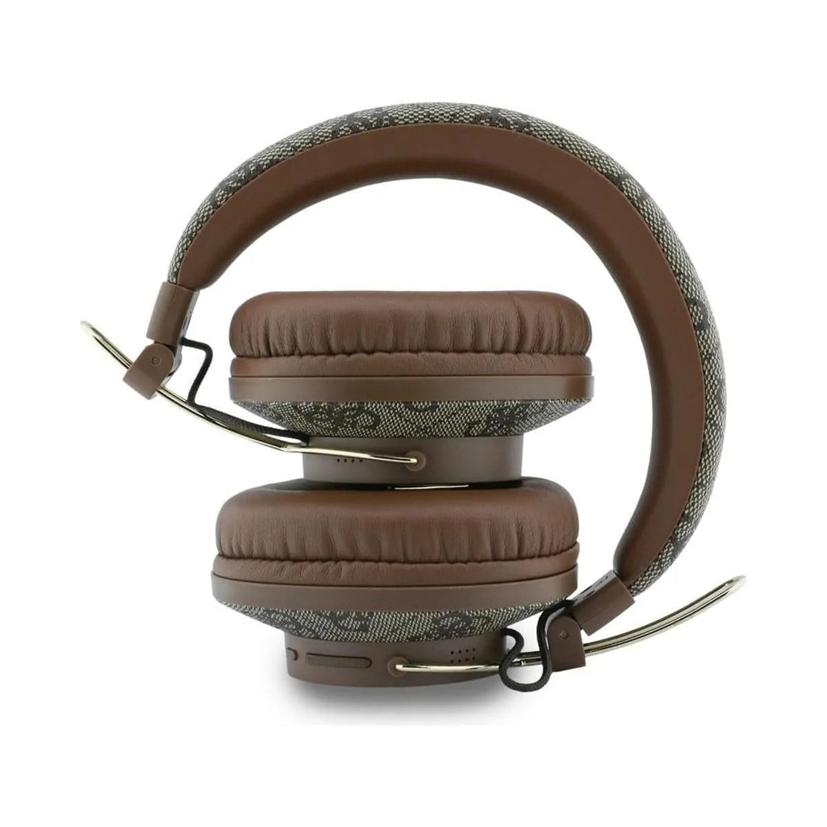 GUESS Auriculares Bluetooth de Polipiel con ENC y Logo Triangular, Marrón