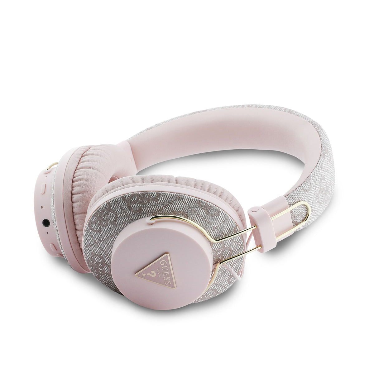 GUESS Auriculares Bluetooth de Polipiel con ENC y Logo Triangular, Rosa