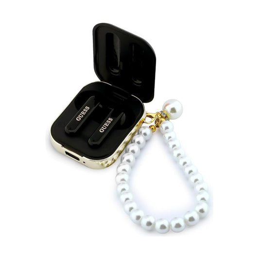 GUESS Auriculares TWS con Correa de Perlas y Estuche de Carga, Negro