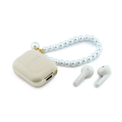 GUESS Auriculares TWS con Correa de Perlas y Estuche de Carga, Beige