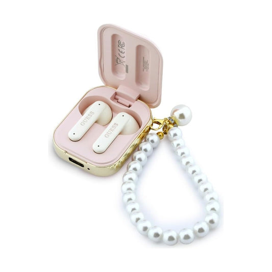 GUESS Auriculares TWS con Correa de Perlas y Estuche de Carga, Rosa