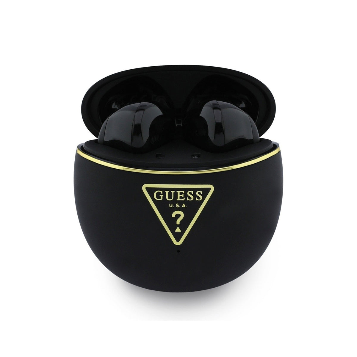 GUESS Auriculares Inalámbricos con Logo Triangular Dorado, Negro