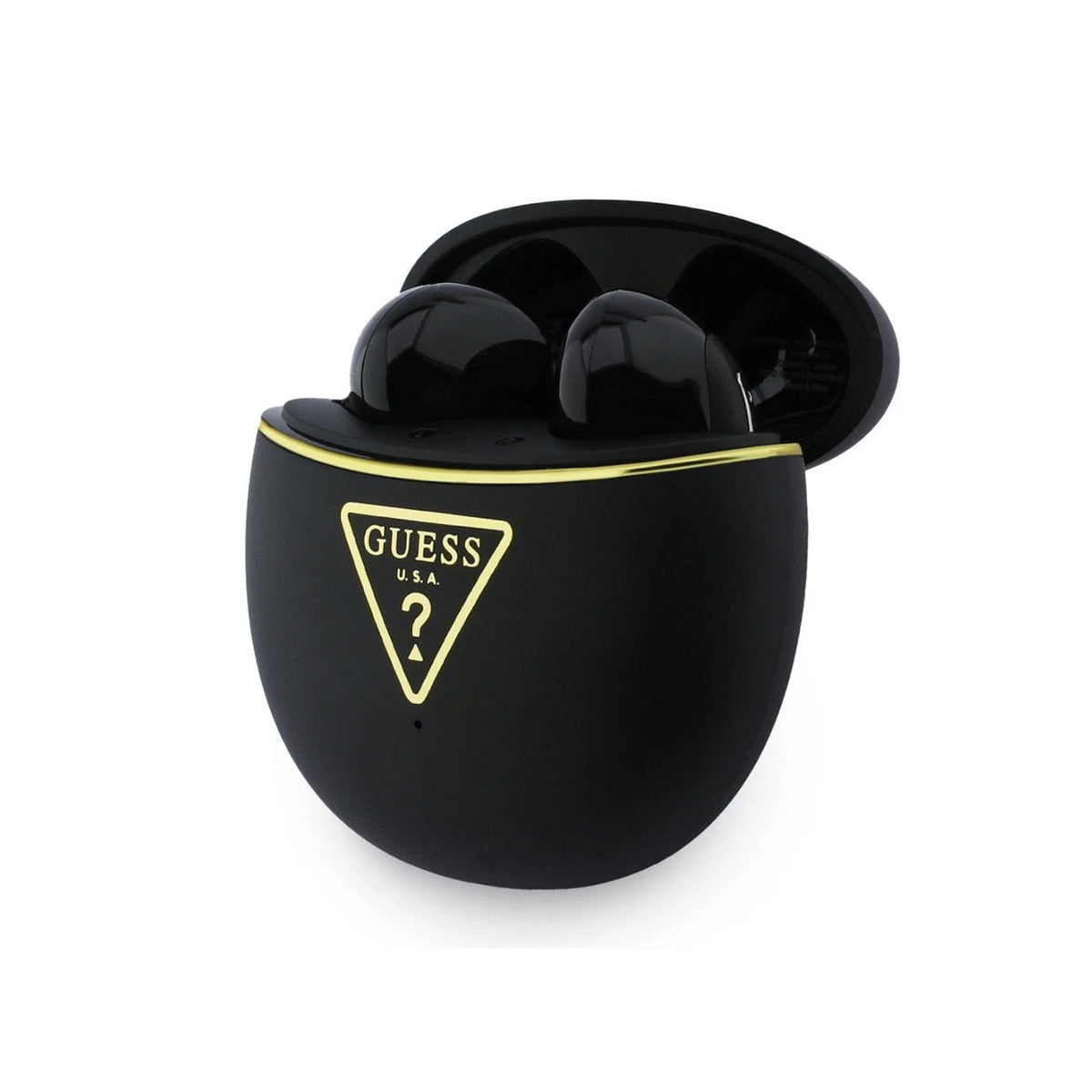 GUESS Auriculares Inalámbricos con Logo Triangular Dorado, Negro