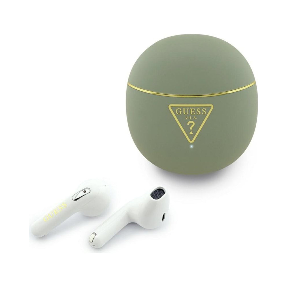 GUESS Auriculares Inalámbricos con Logo Triangular Dorado, Verde