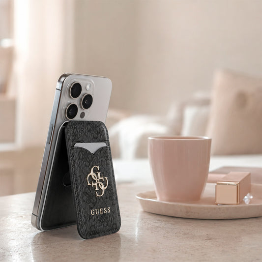 GUESS Tarjetero 4G con Espejo Compatible con MagSafe, Negro