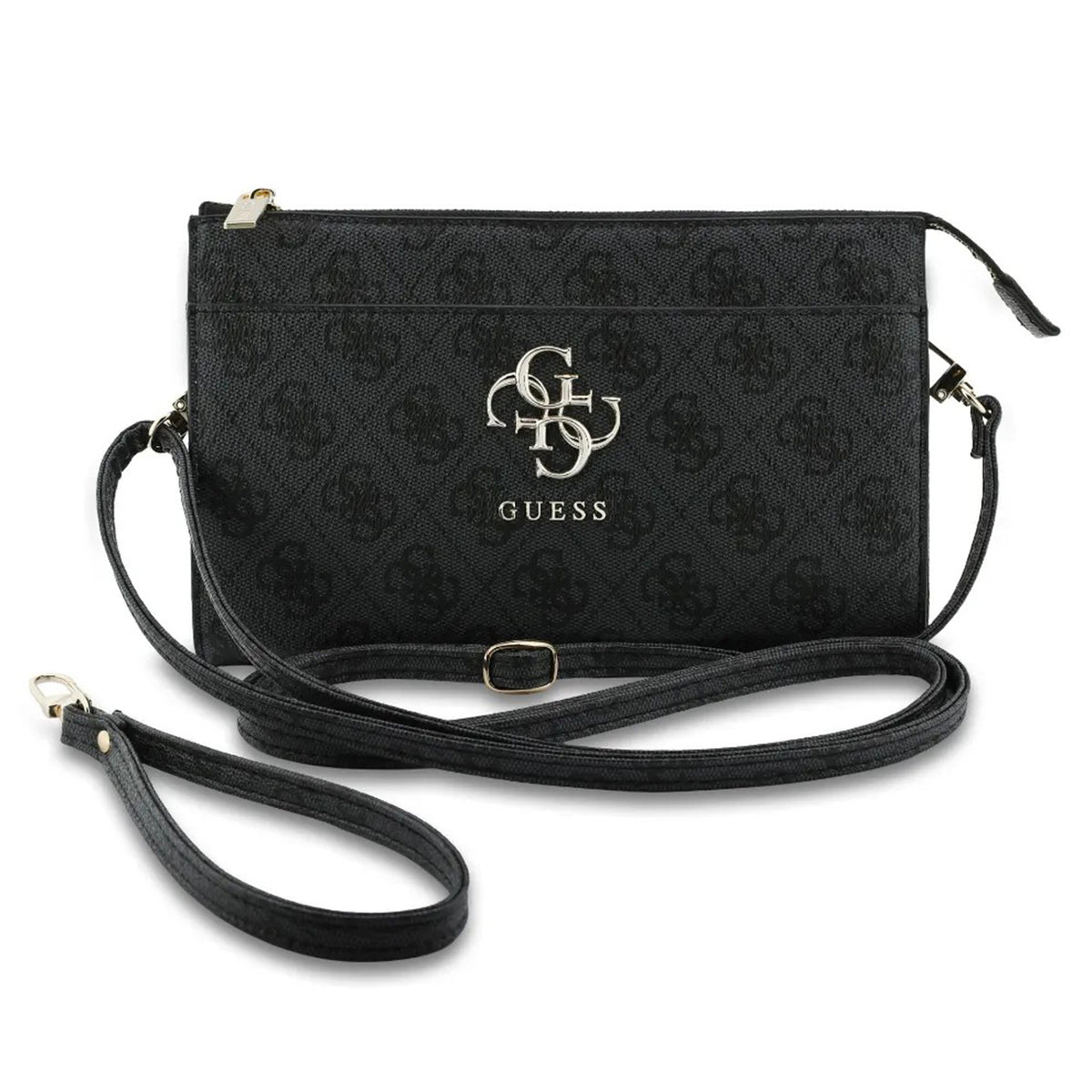 GUESS Bolso de Mano con Logo 4G, Muñequera y Correa Ajustable, Negro
