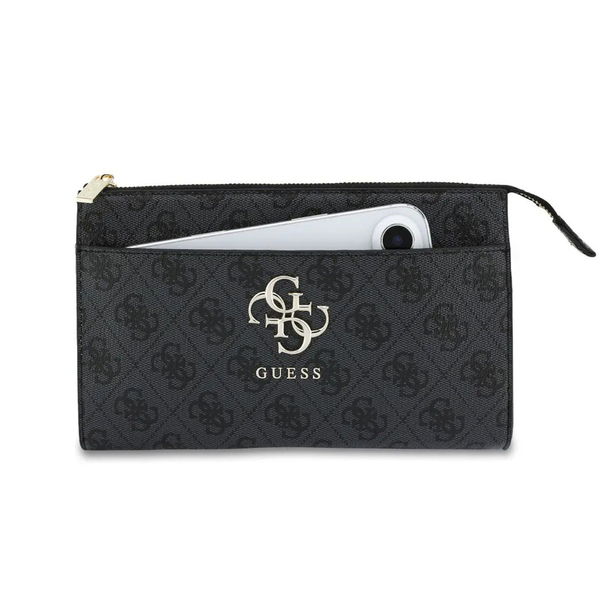 GUESS Bolso de Mano con Logo 4G, Muñequera y Correa Ajustable, Negro