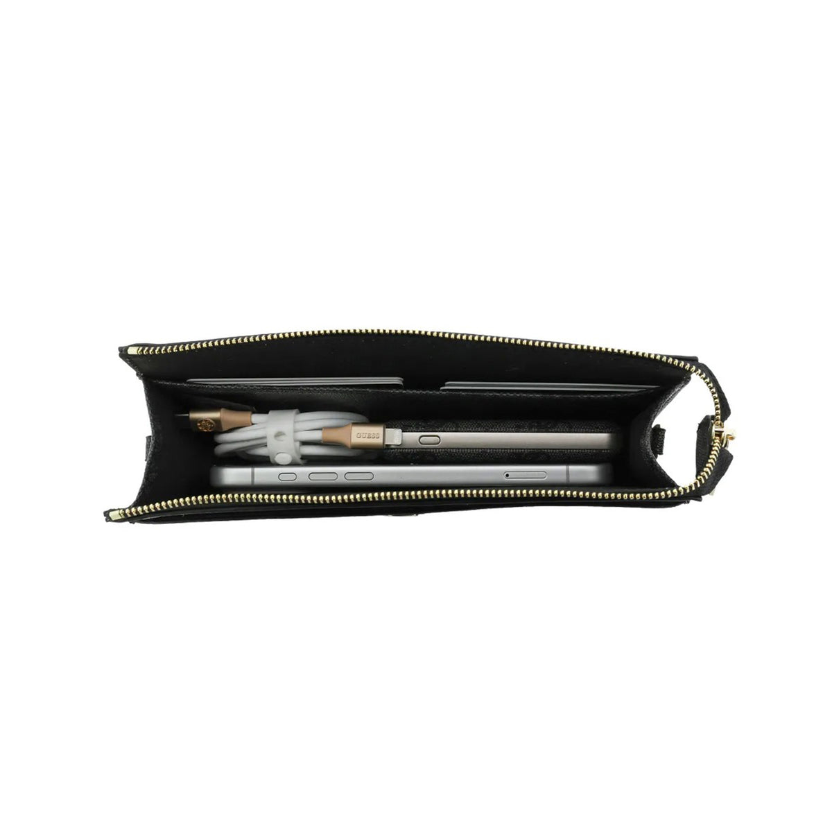 GUESS Bolso de Mano con Logo 4G, Muñequera y Correa Ajustable, Negro