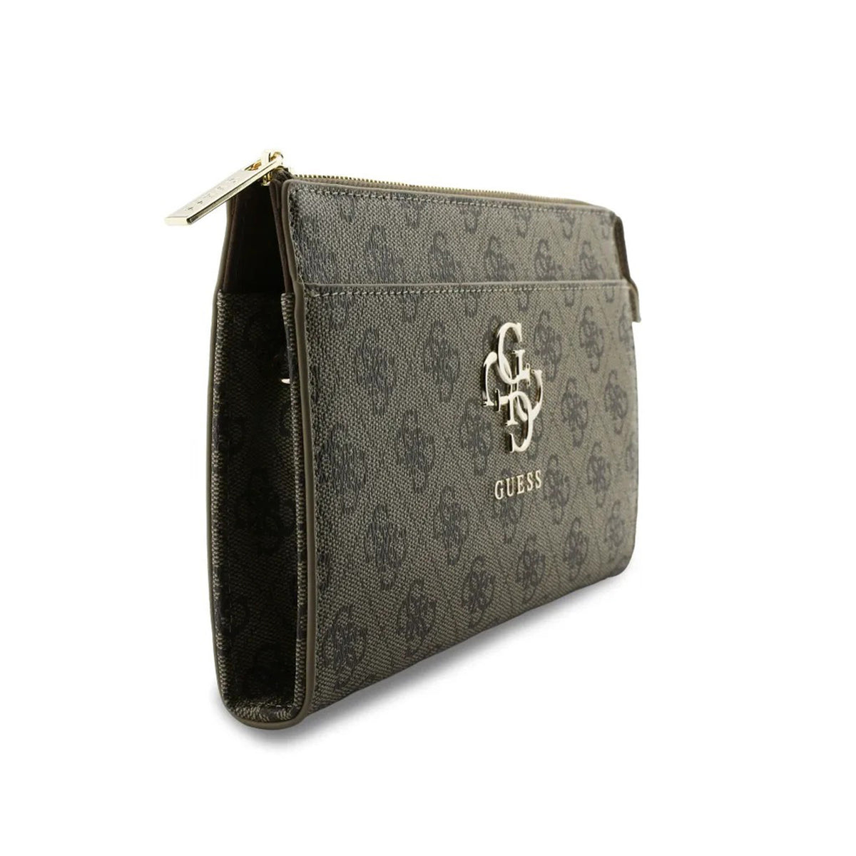 GUESS Bolso de Mano con Logo 4G, Muñequera y Correa Ajustable, Marrón