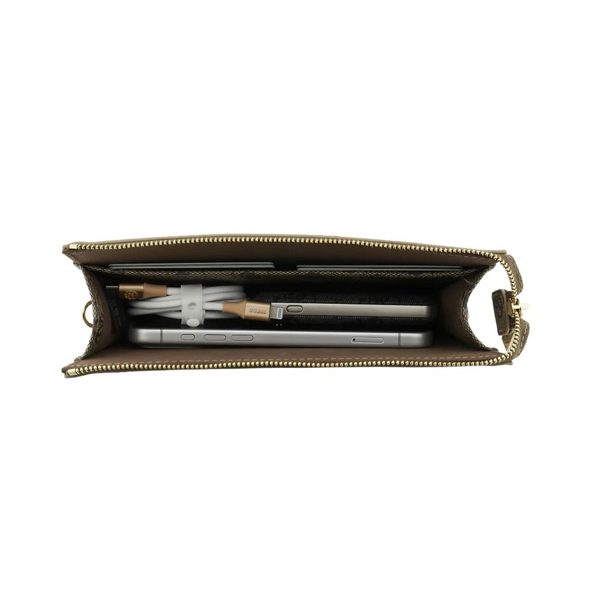 GUESS Bolso de Mano con Logo 4G, Muñequera y Correa Ajustable, Marrón