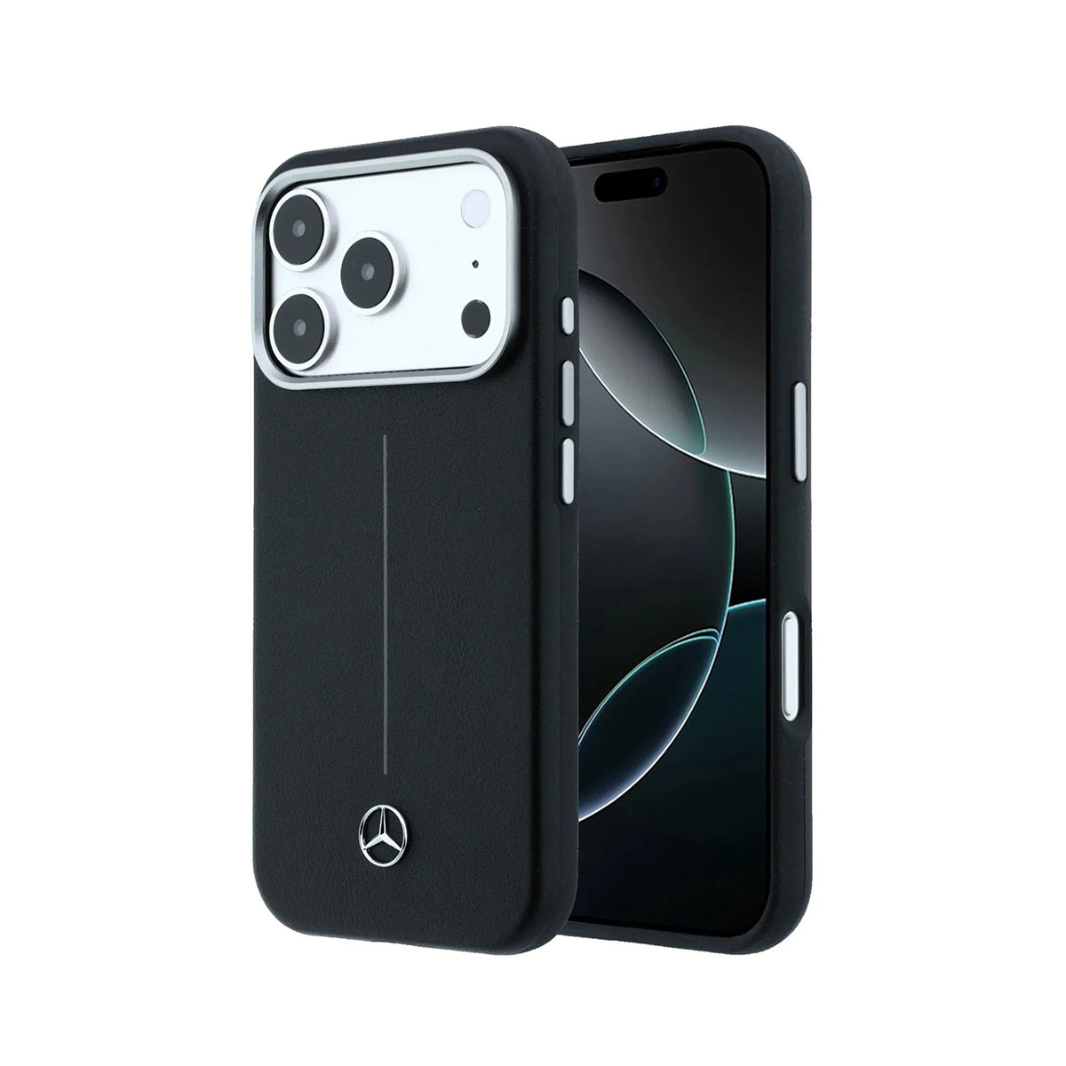 Mercedes-Benz Funda Efecto Cuero para iPhone 17 Pro/18 Pro Compatible con MagSafe, Negro