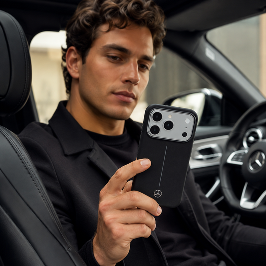 Mercedes-Benz Funda de Cuero para iPhone 17 Pro Max Compatible con MagSafe, Negro