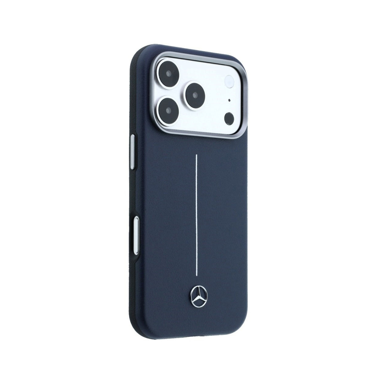 Mercedes-Benz Funda Efecto Cuero para iPhone 17 Pro/18 Pro Compatible con MagSafe, Azul Marino
