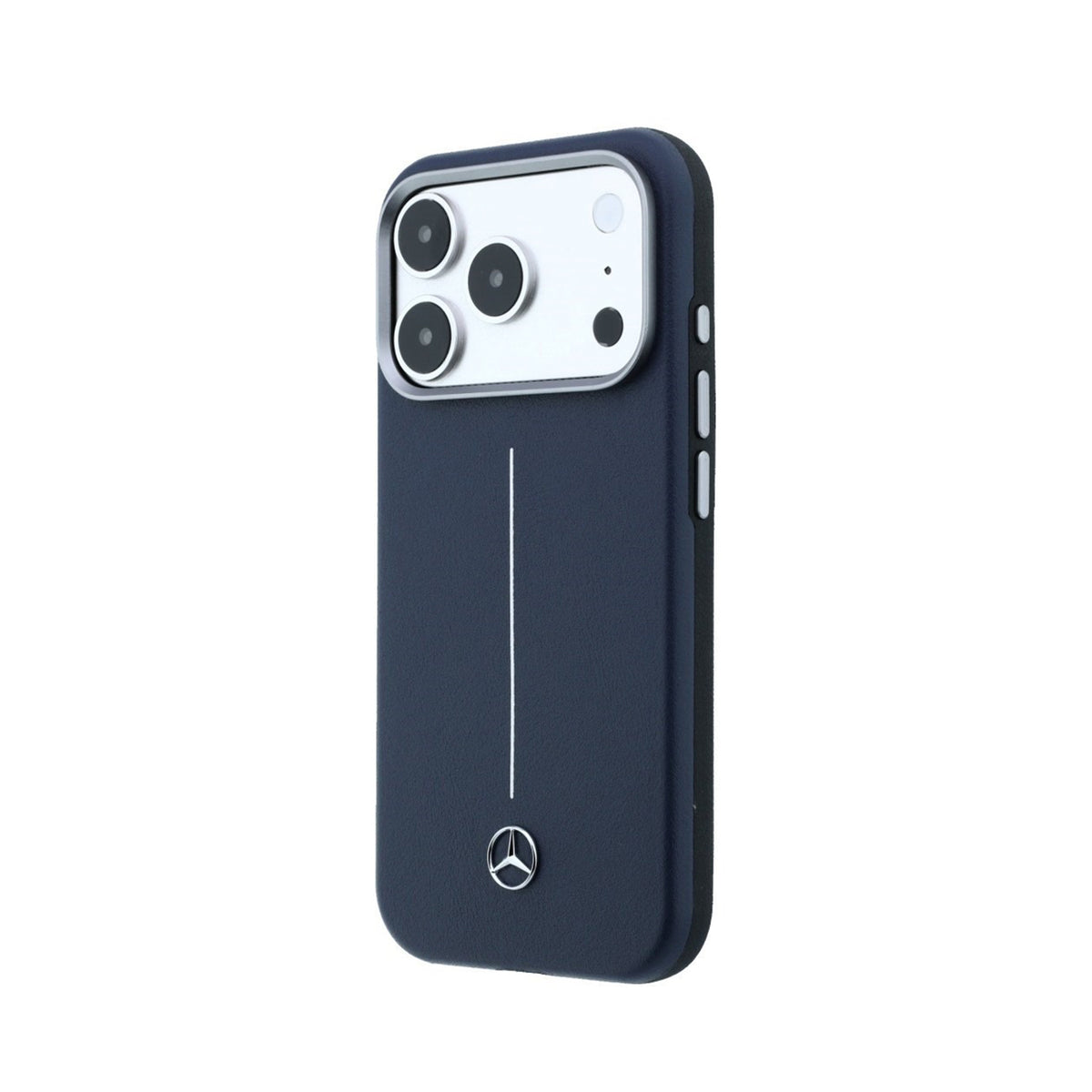 Mercedes-Benz Funda Efecto Cuero para iPhone 17 Pro/18 Pro Compatible con MagSafe, Azul Marino