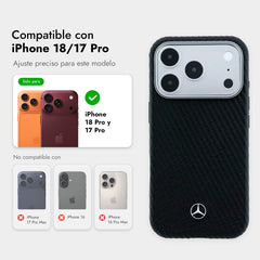 Mercedes-Benz Funda de Cuero con Textura para iPhone 17 Pro/18 Pro Compatible con MagSafe, Negro