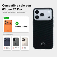 Mercedes-Benz Funda de Cuero con Textura para iPhone 17 Pro Compatible con MagSafe, Negro