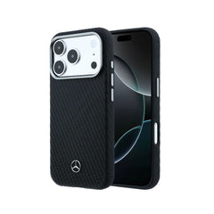 Mercedes-Benz Funda de Cuero con Textura para iPhone 17 Pro Max Compatible con MagSafe, Negro