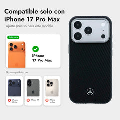 Mercedes-Benz Funda de Cuero con Textura para iPhone 17 Pro Max Compatible con MagSafe, Negro
